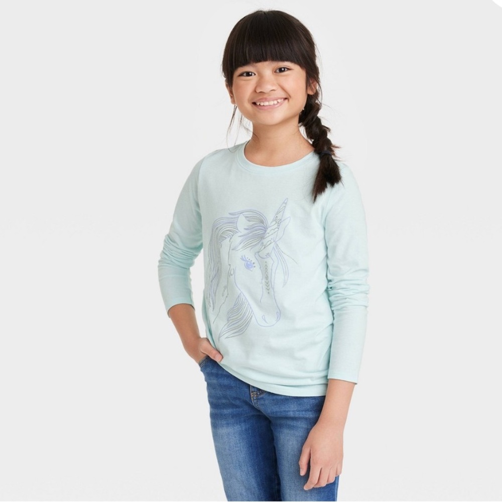 Cat & Jack Kids' Unicorn Long Sleeve Tee - Light Blue